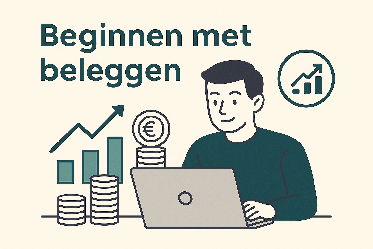 Illustratie van jonge starter die begint met beleggen